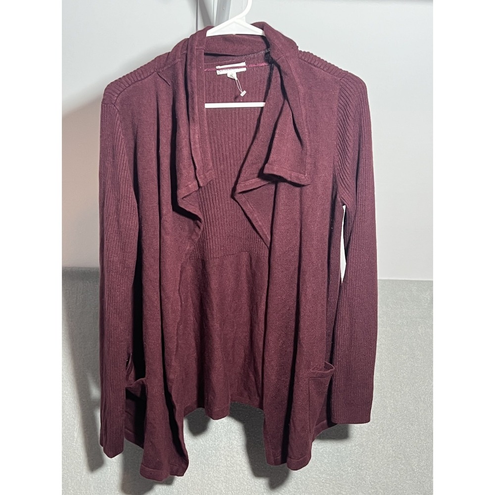 Croft & Barrow Women's M Burgundy Open Front Rib-Knit Cardigan Sweater Pockets